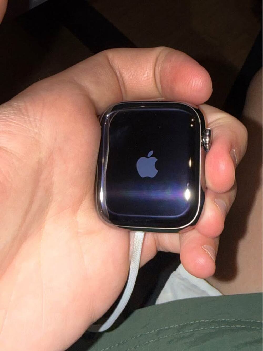 Apple Watch Stainless Steel Silver Case with White Charging Cable